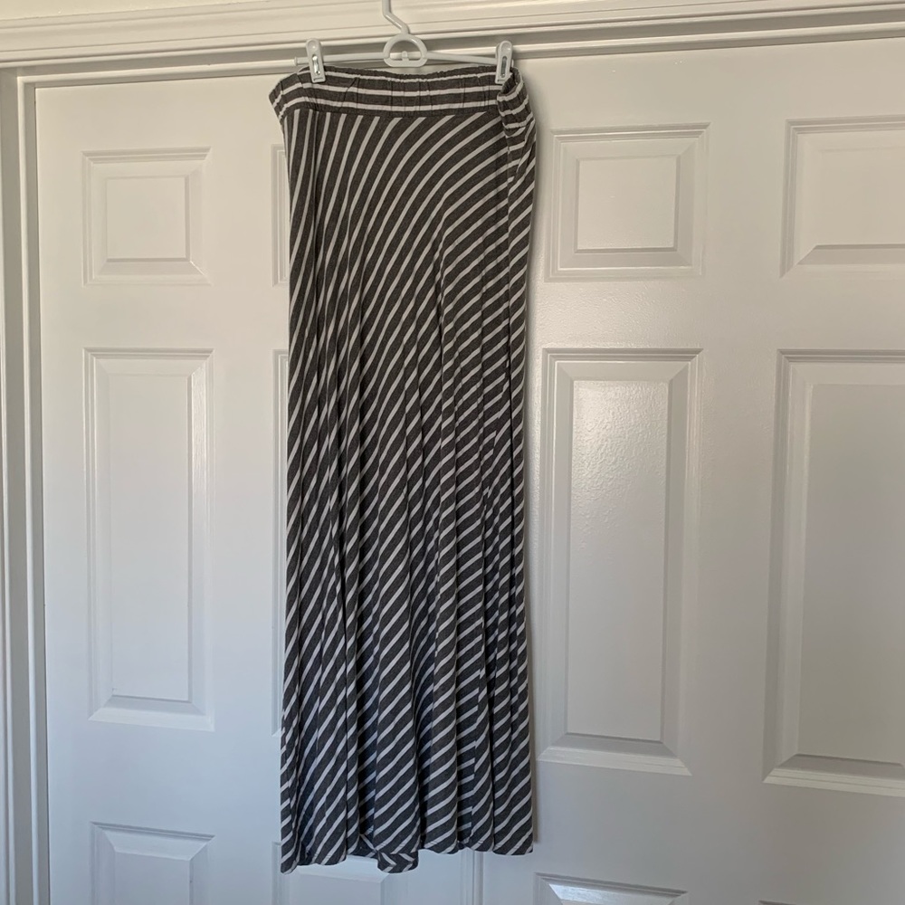 Gray and White Striped Maternity Skirt